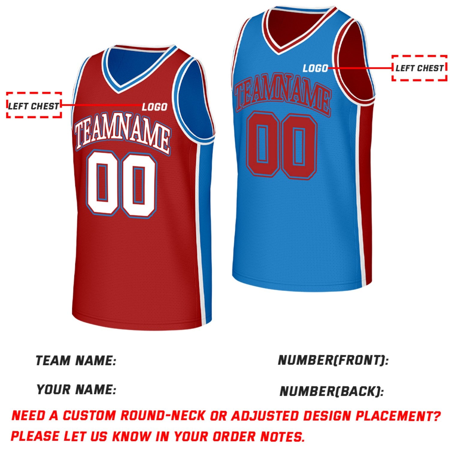 Custom Red & Blue Reversible Basketball Jersey | Personalized Team Jerseys with Name Number Logo