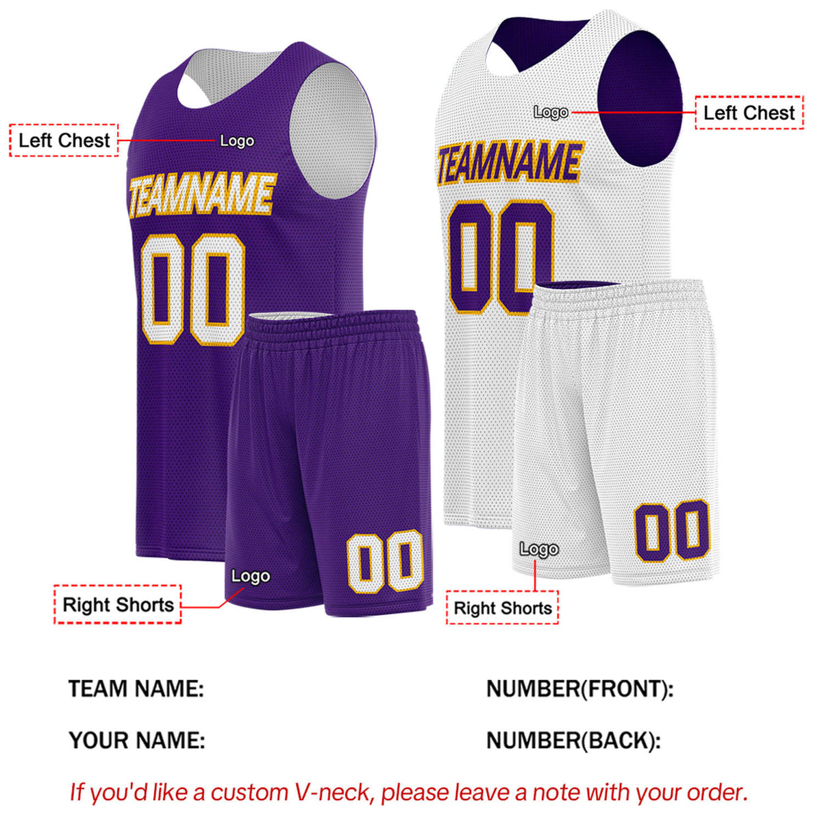 Custom Purple & White Double Sided Basketball Uniform Set | Breathable Mesh Tank Top and Shorts