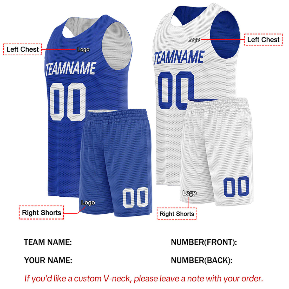 Custom Royal Blue & White Double Sided Basketball Uniform Set | Breathable Mesh Tank Top and Shorts