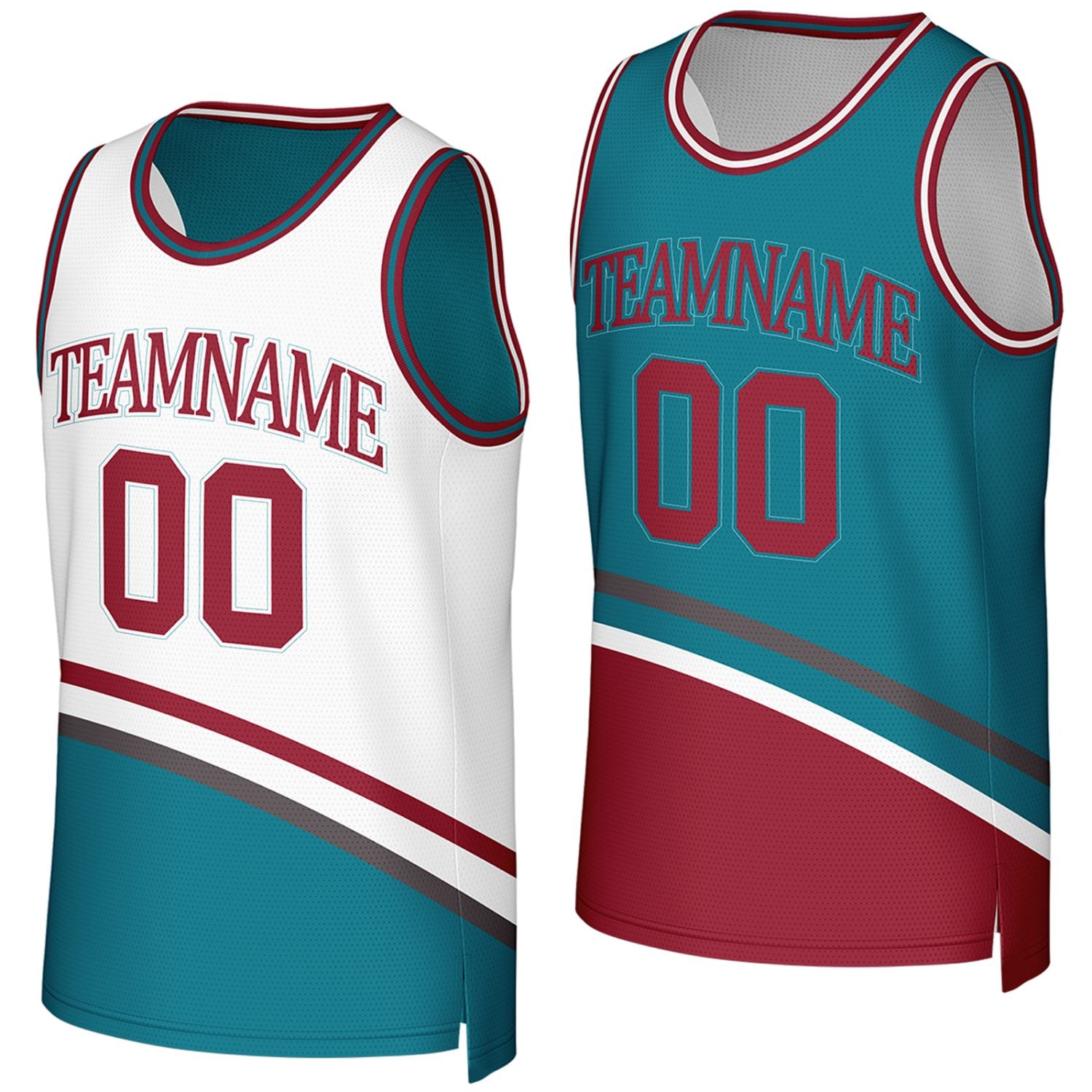 custom community basketball team jerseys white teal reversible by Vosoli, Personalized team name, number & logo.