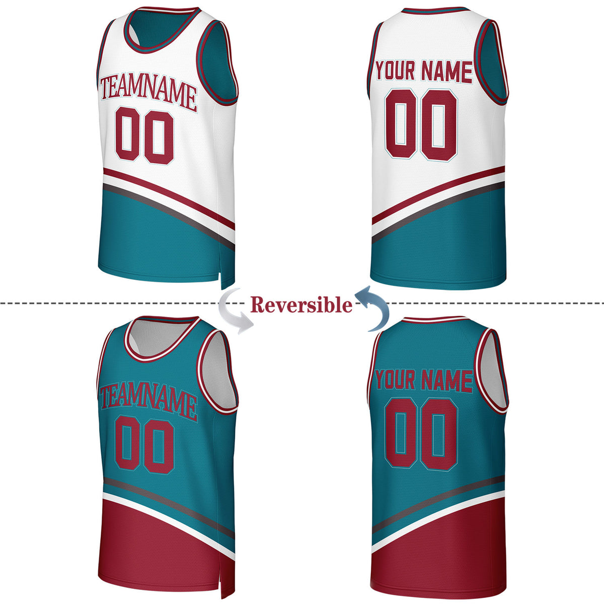 Custom White & Teal Reversible Basketball Jersey | Personalized Team Jerseys for Adult & Youth