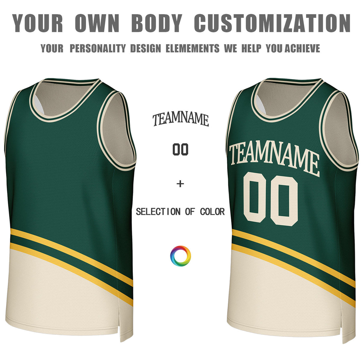 Custom Green & Cream Reversible Basketball Jersey | Personalized Team Jerseys for Adult & Youth