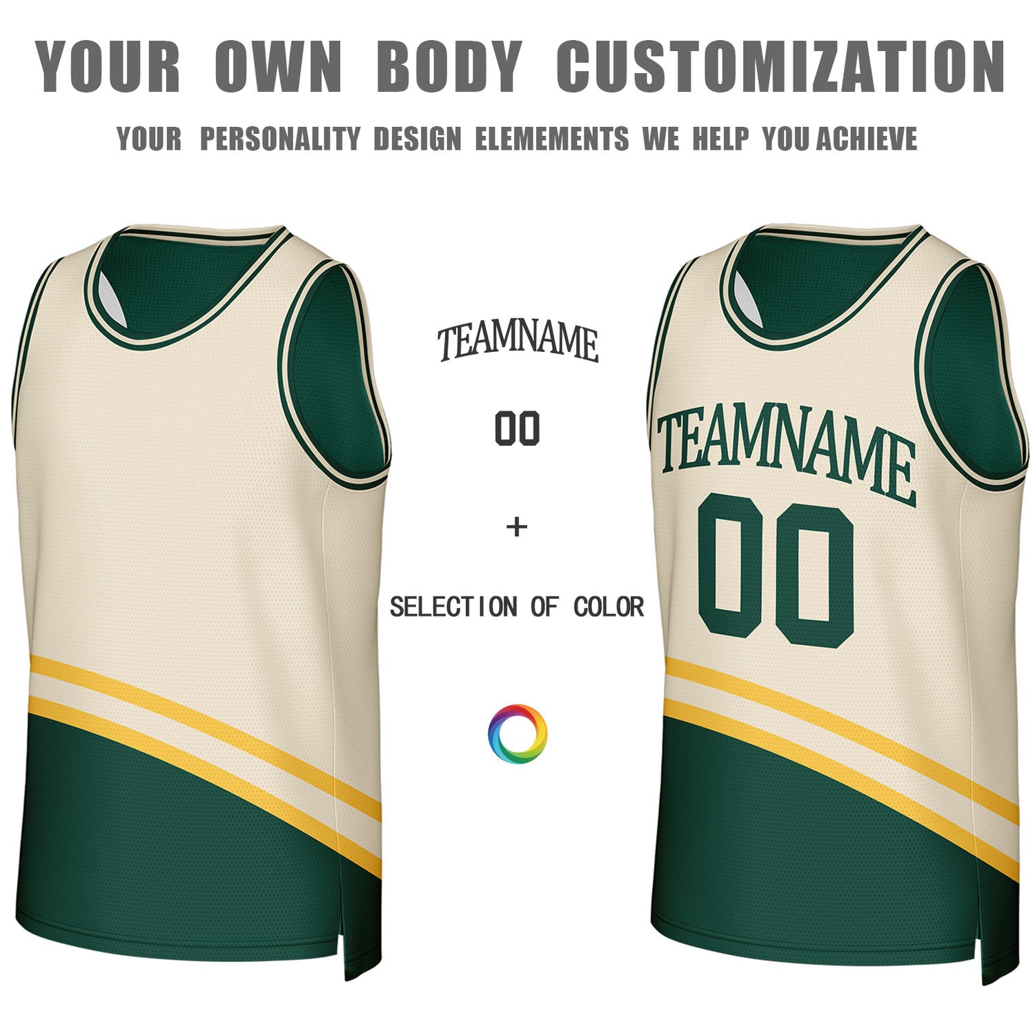 Custom Green & Cream Reversible Basketball Jersey | Personalized Team Jerseys for Adult & Youth