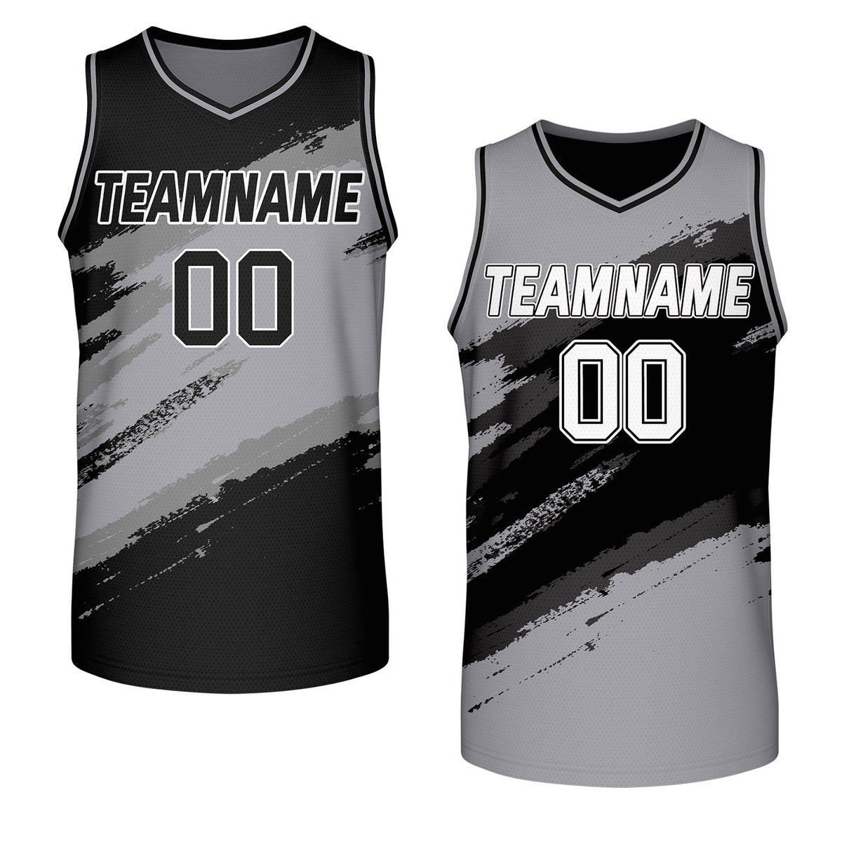 custom company basketball jerseys black gray reversible by Vosoli, personalized team name, number & logo, breathable mesh dual sided basketball jersey for company corporate team games