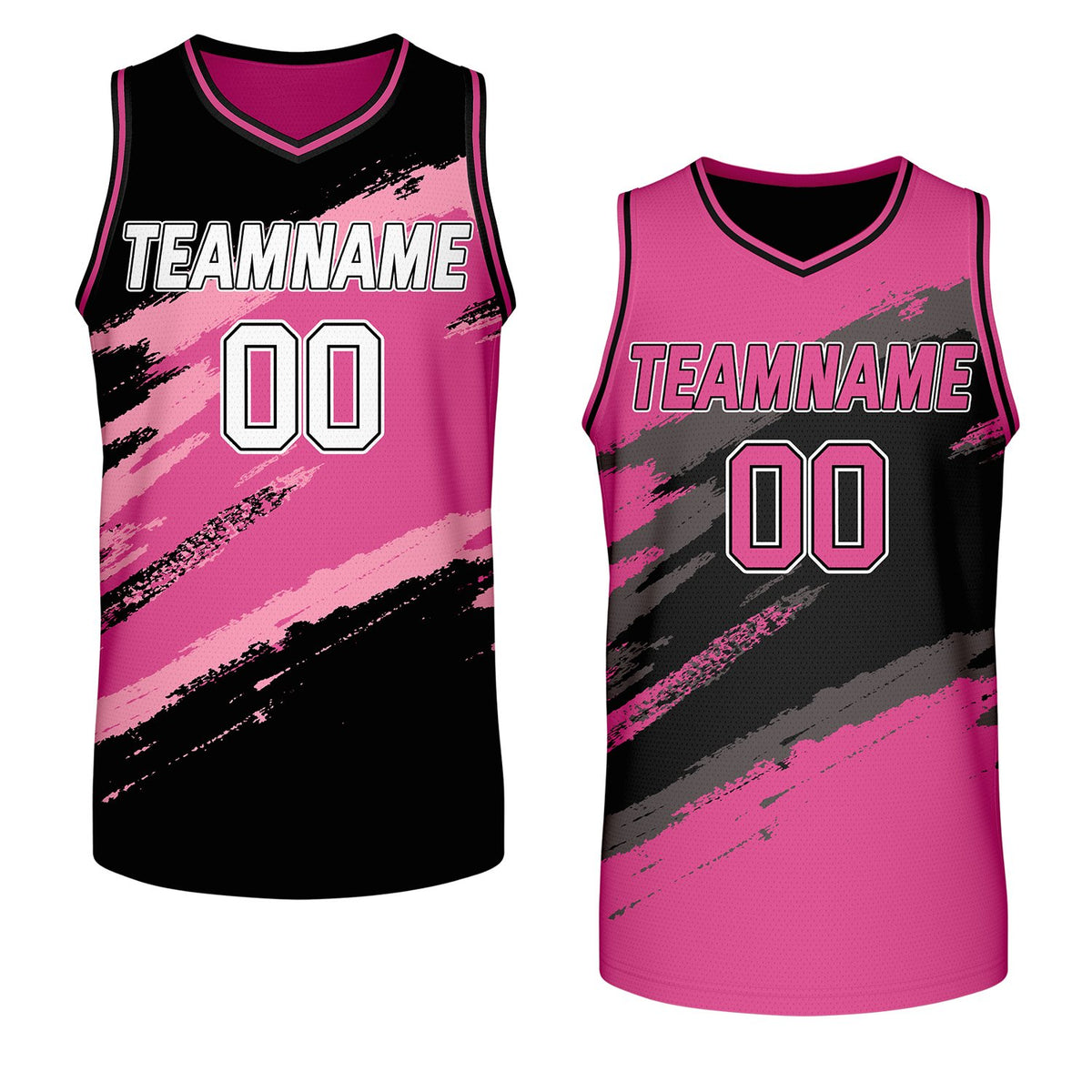 custom company basketball jerseys black pink reversible by Vosoli, personalized team name, number &amp; logo, breathable mesh dual sided basketball jersey for company corporate team games