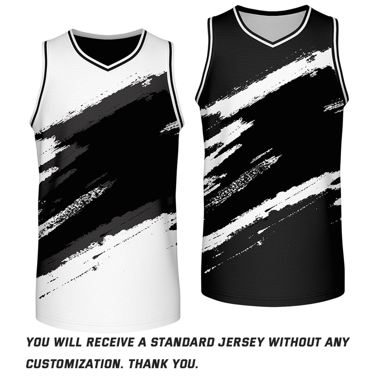 Custom Black & White Brush Stroke Reversible Basketball Jersey | Adult Youth Jerseys for Large Group Team Orders
