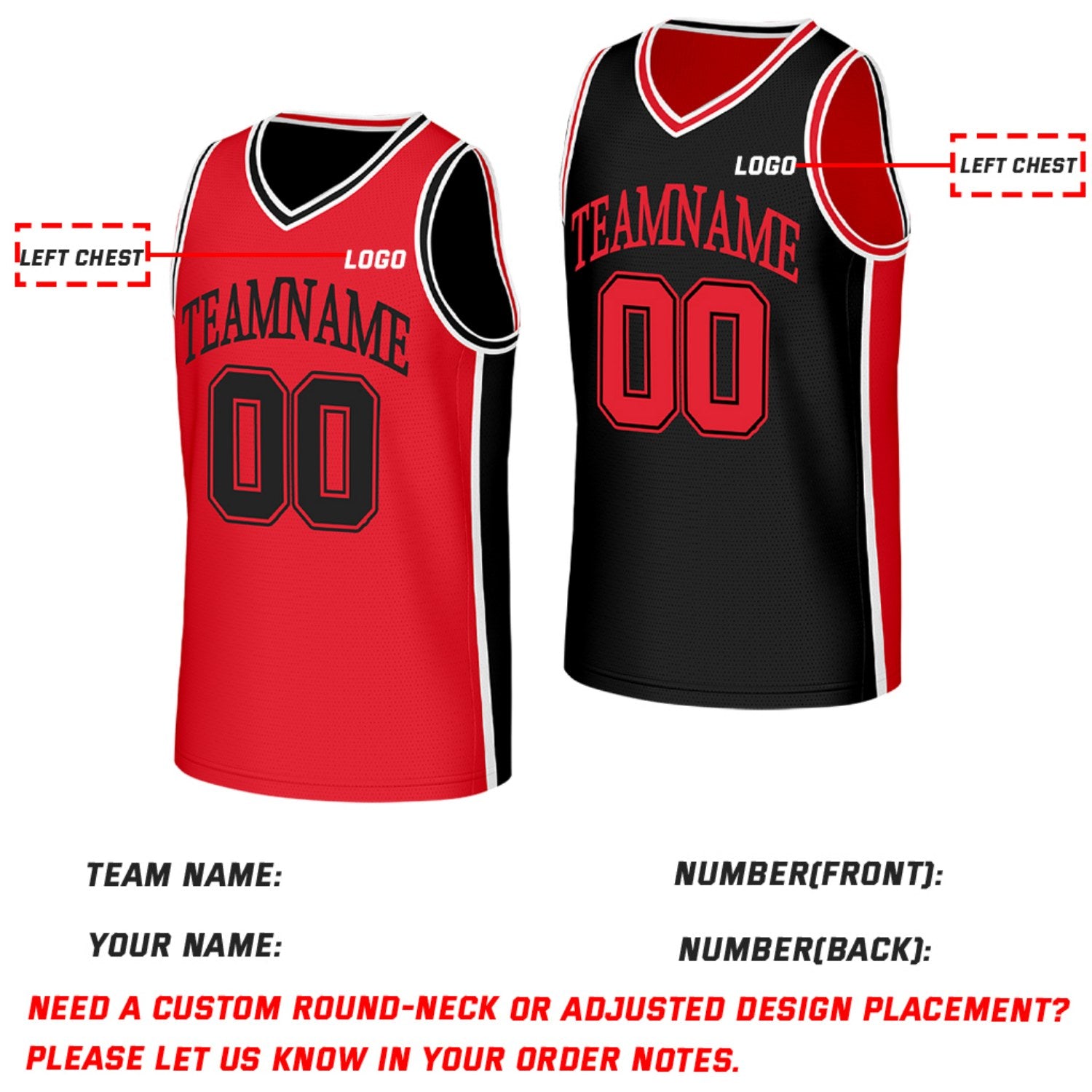 Custom Red & Black Reversible Basketball Jersey | Personalized Team Jerseys with Name Number Logo