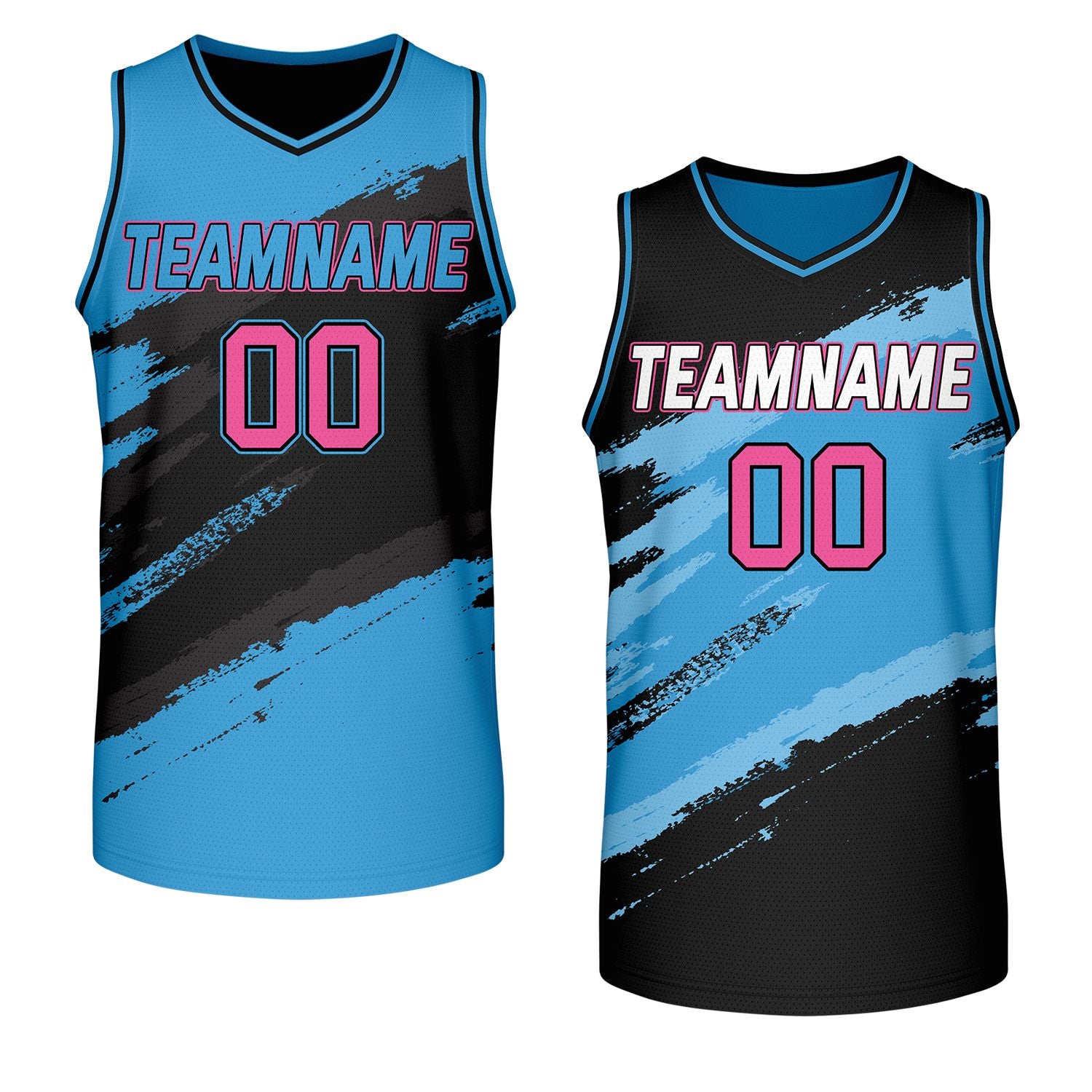 custom corporate basketball jerseys black light blue reversible by Vosoli, personalized team name, number & logo, breathable mesh dual sided basketball jersey for company corporate team games