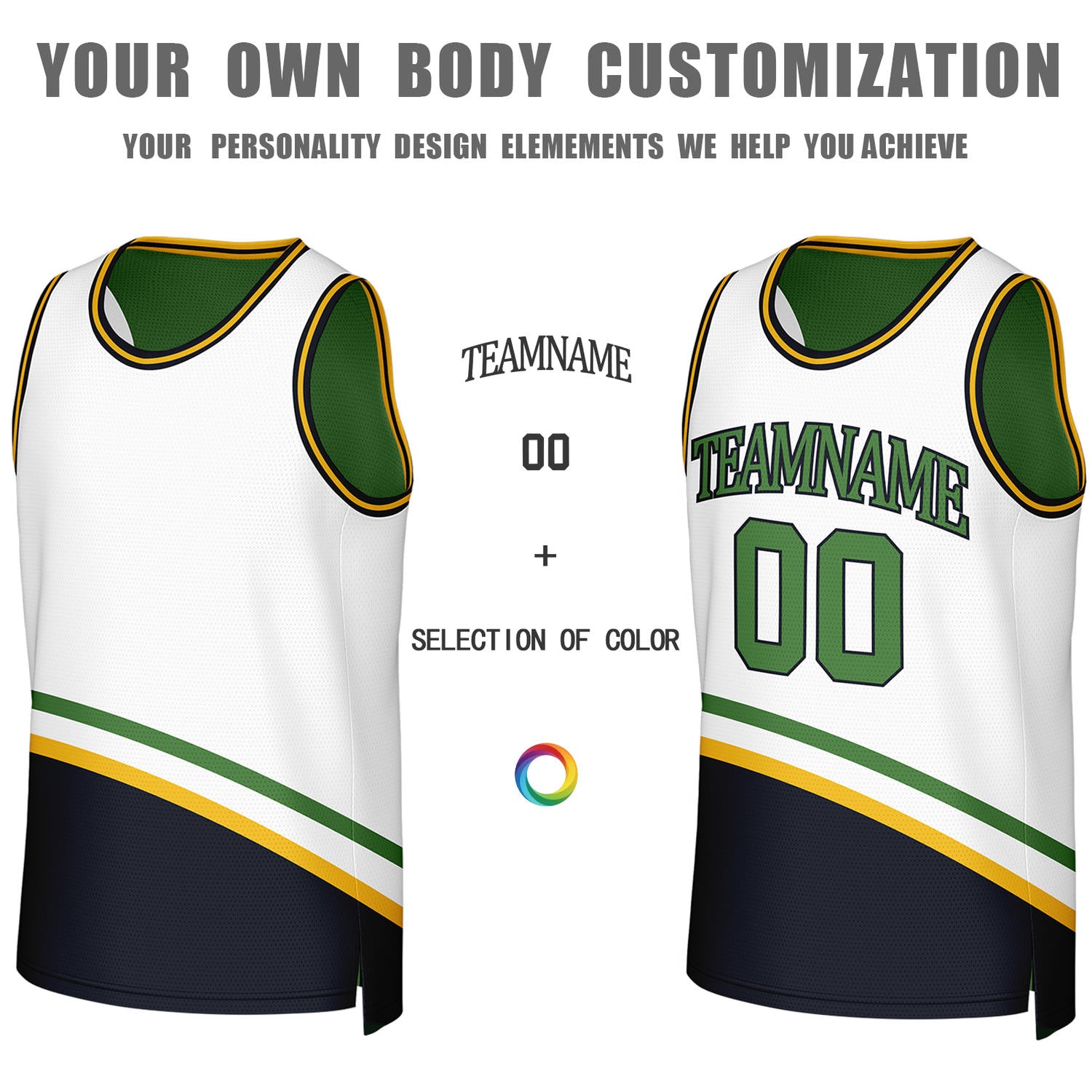 Custom White & Green Reversible Basketball Jersey | Personalized Team Jerseys for Adult & Youth