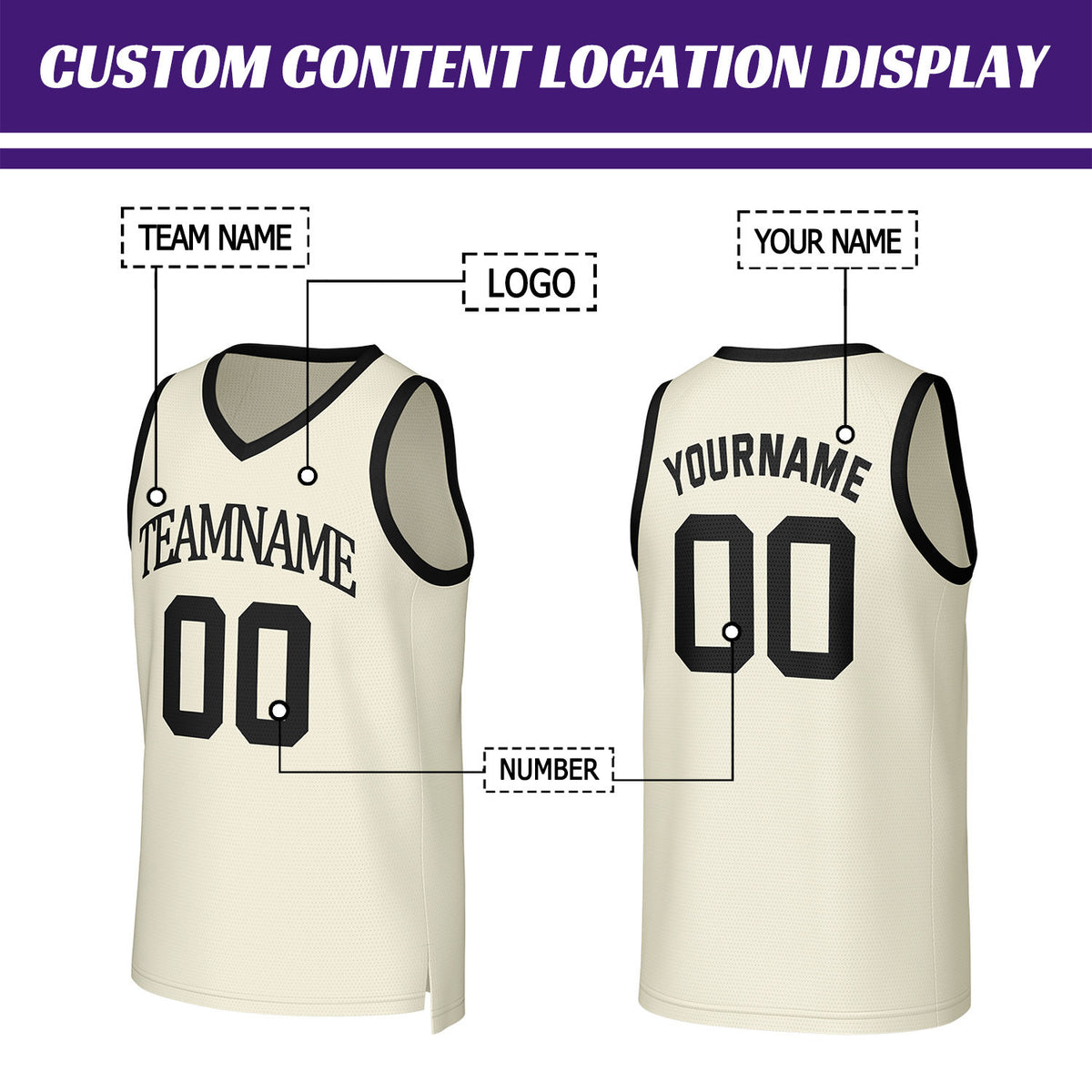 Custom Cream & Black Mesh Basketball Jersey | Personalized Team Uniform for youth & adults