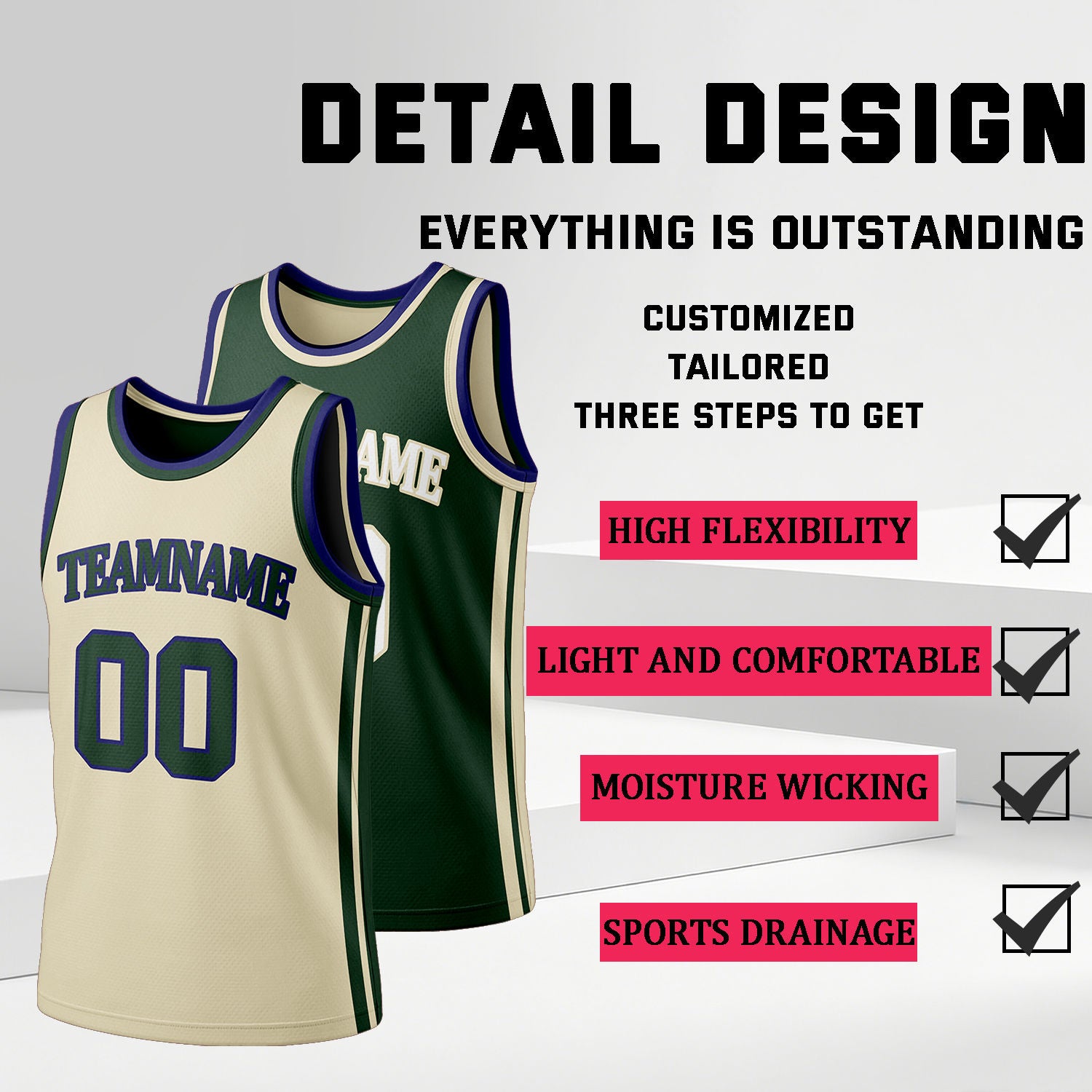 Custom Cream & Dark Green Reversible Basketball Jersey Shorts Set | Personalized Full Team Uniform