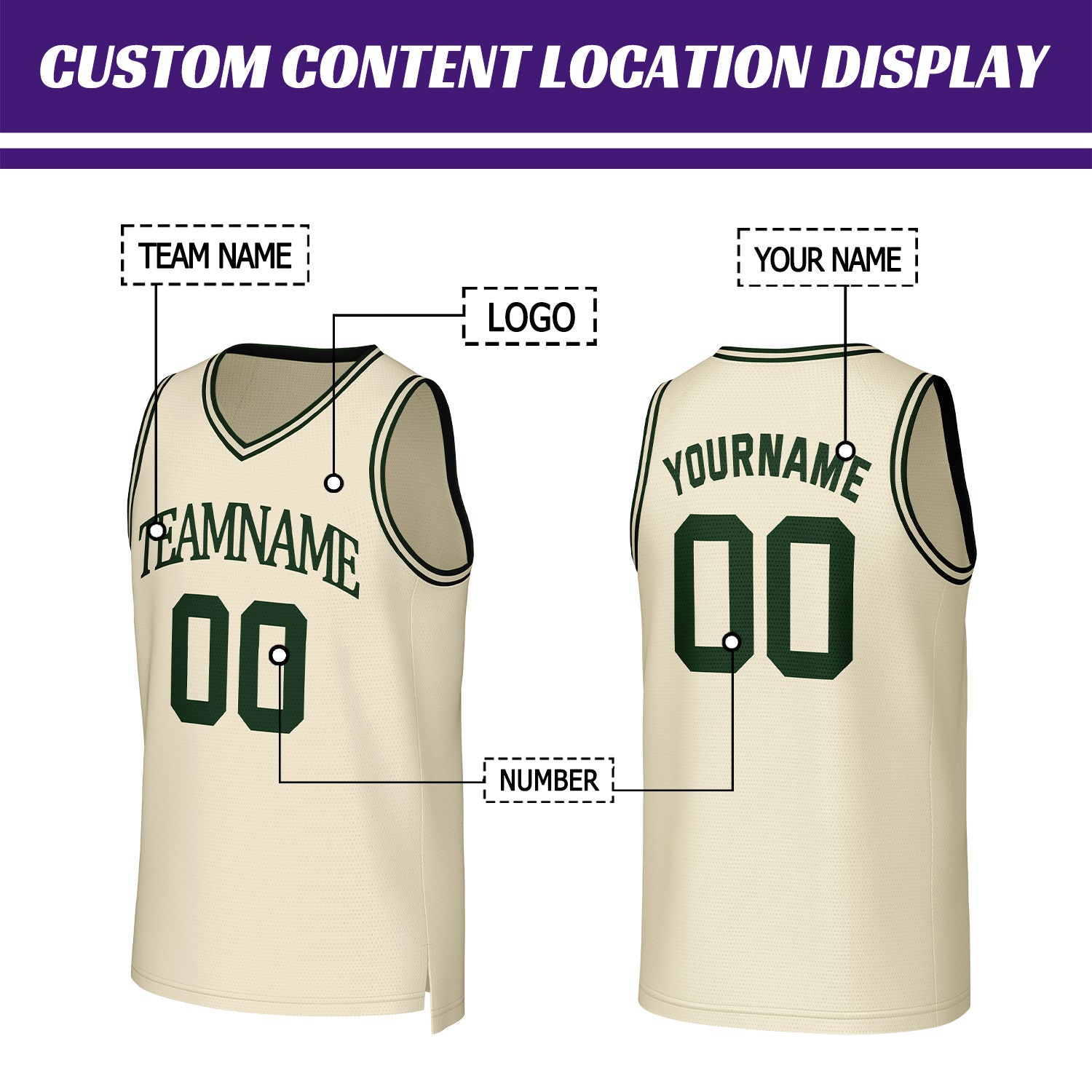 Custom Cream & Green Mesh Basketball Jersey | Personalized Name & Number Team Uniform
