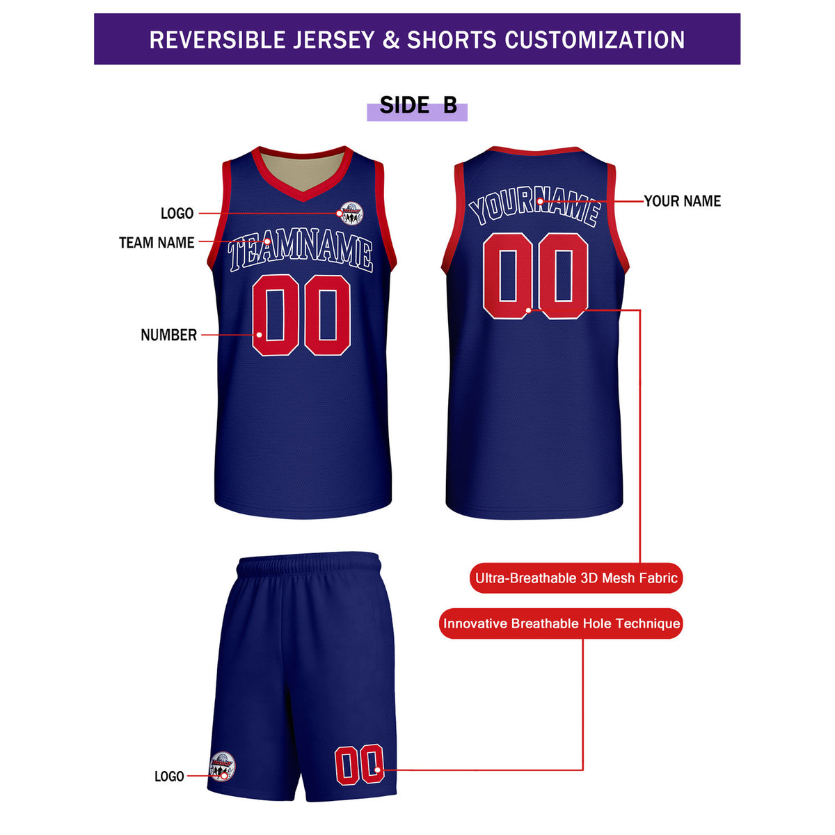 Custom Cream & Navy Reversible Basketball Uniform Set | Personalized Team Name & Number - Vosoli
