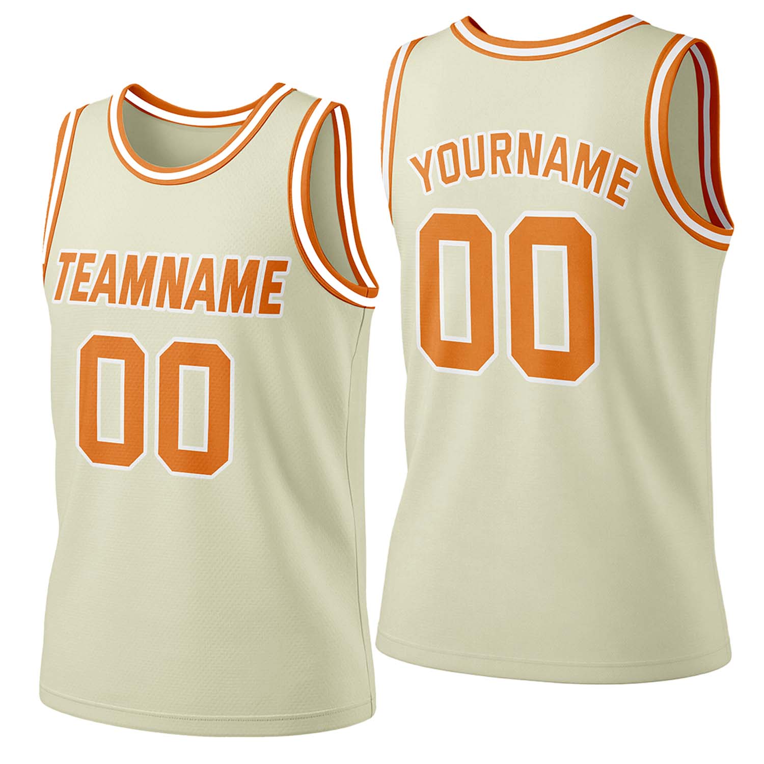 Custom cream-orange mesh basketball jersey by Vosoli | Personalized name & number team uniform for youth & adults