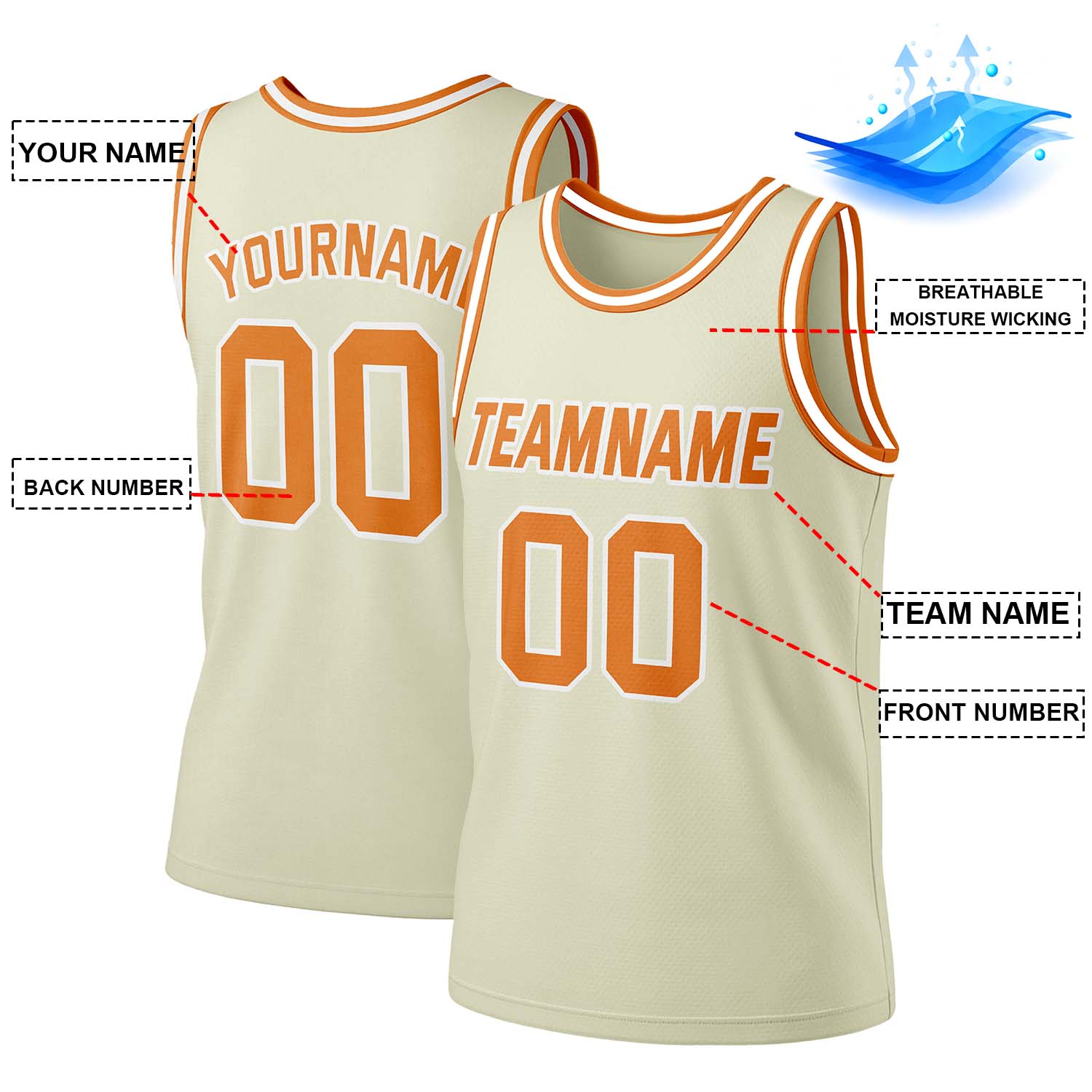 Custom Cream & Orange Mesh Basketball Jersey | Personalized Team Uniform