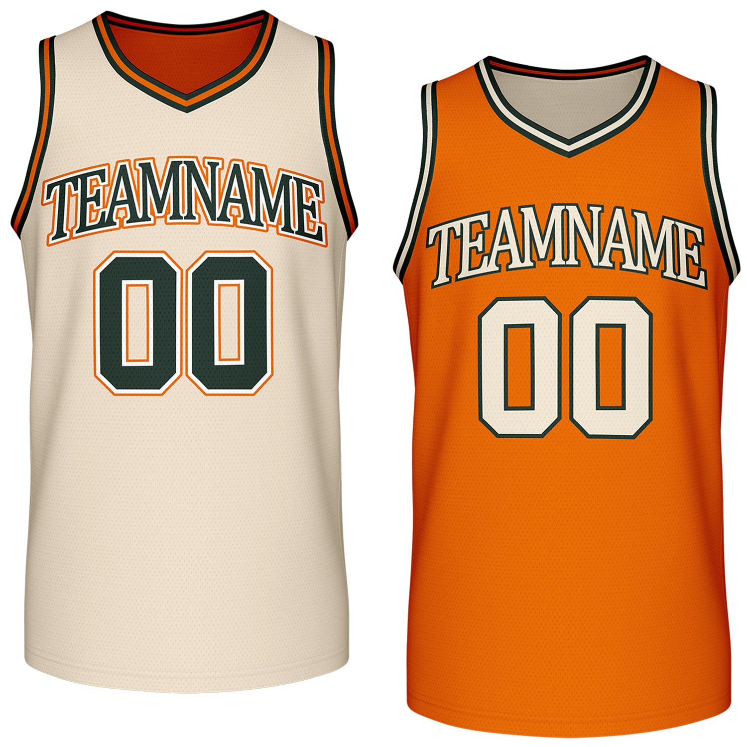 Custom reversible retro cream & orange basketball jersey, personalized team name & number, 2-in-1 sleeveless uniform for men women youth adult game practice - Vosoli