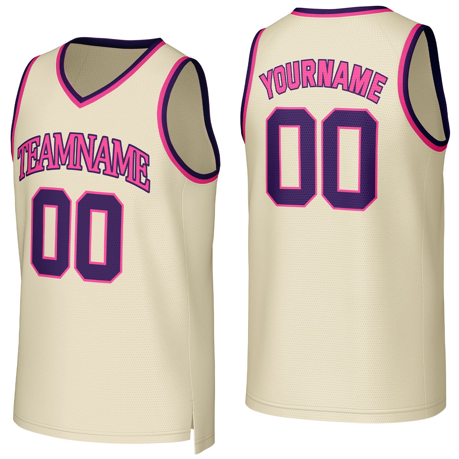 Custom cream-purple-pink mesh basketball jersey with logo, personalized name & number, team uniform for men women youth game practice - Vosoli