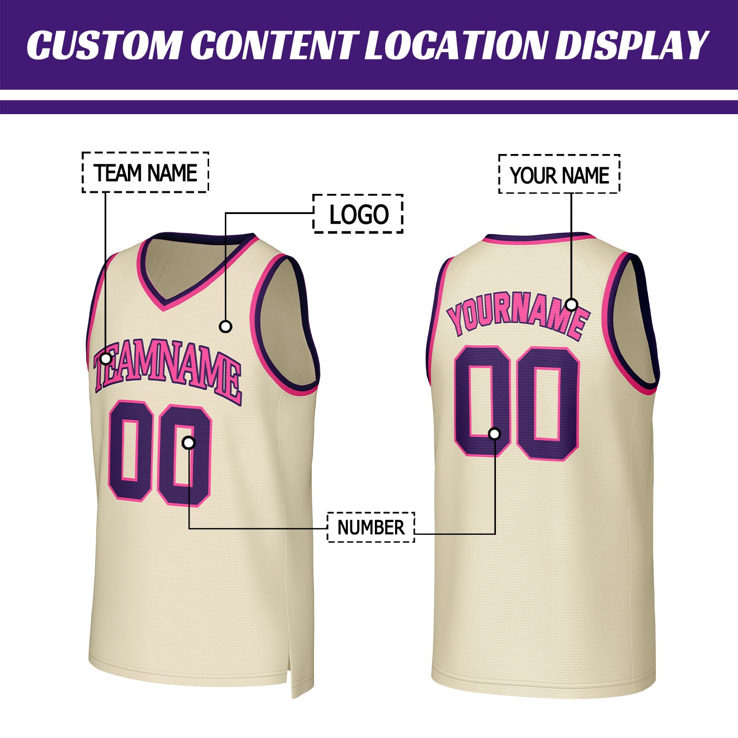 Custom Cream & Purple Mesh Basketball Jersey | Personalized Name & Number Team Uniform