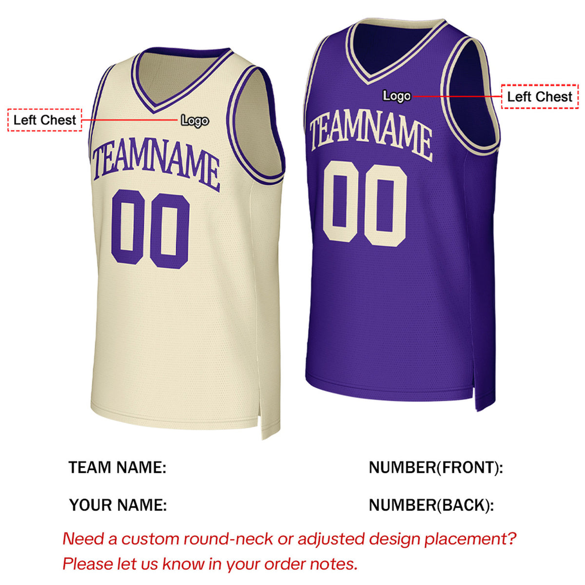 Custom Cream & Purple Reversible Basketball Jersey | Personalized Team Uniform