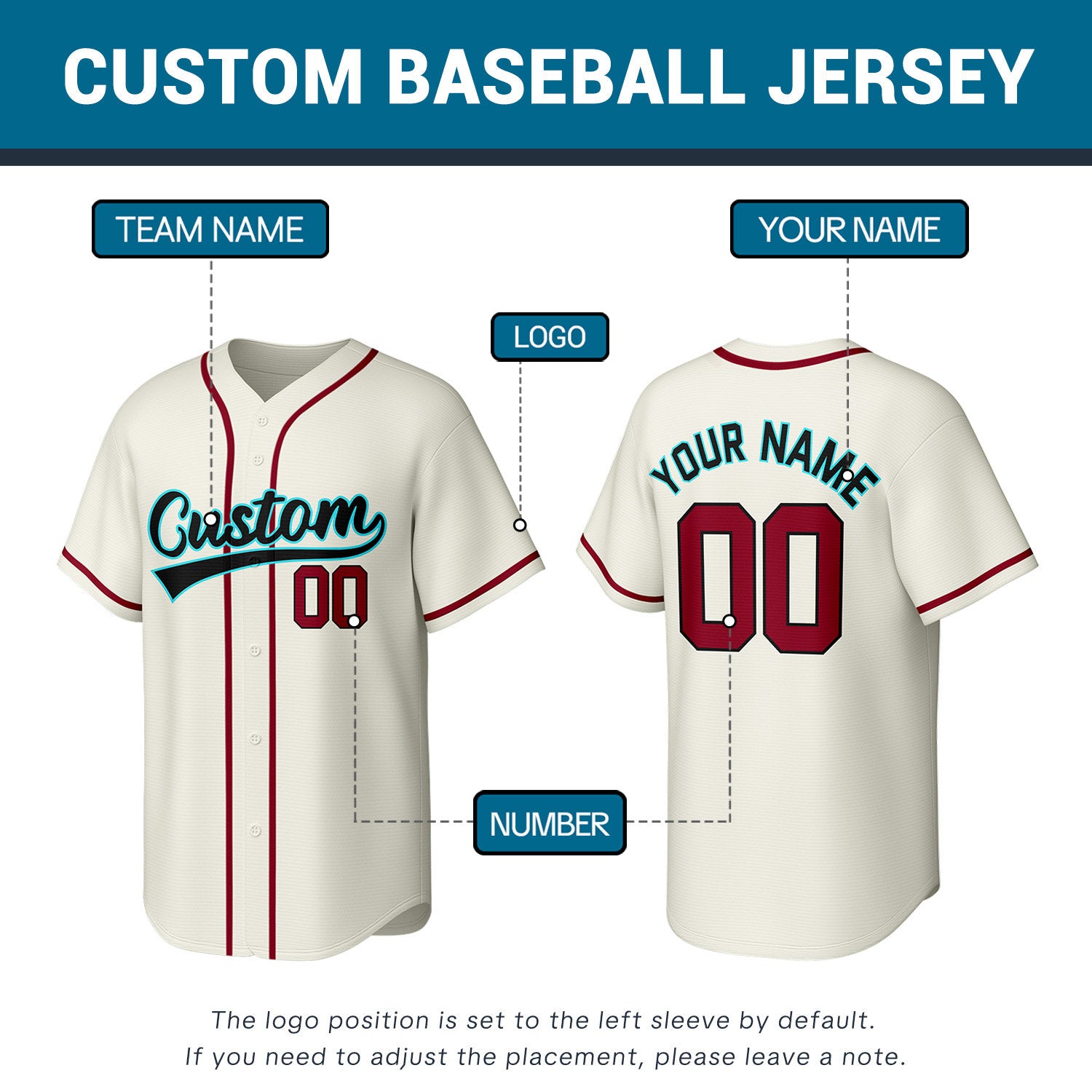 Custom Cream Red & Aqua Personalized Baseball Jersey | Team Sports Uniform | Vosoli