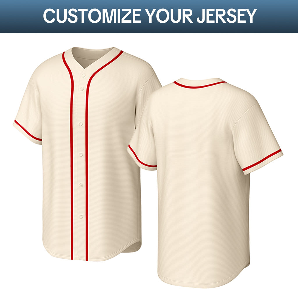 Custom Stitched Baseball Jersey Cream Red Navy | Personalized Name & Number | Team Uniform