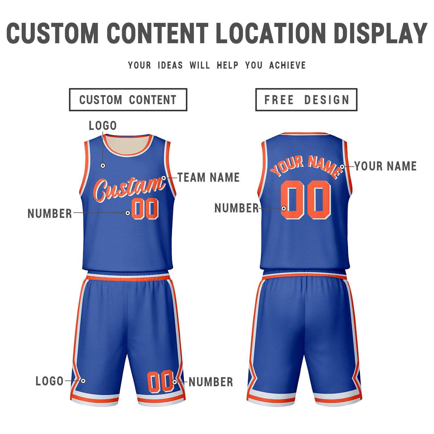 Custom Cream Royal Blue Reversible Basketball Jersey Set | Personalized Name Number Mesh Sports Uniform
