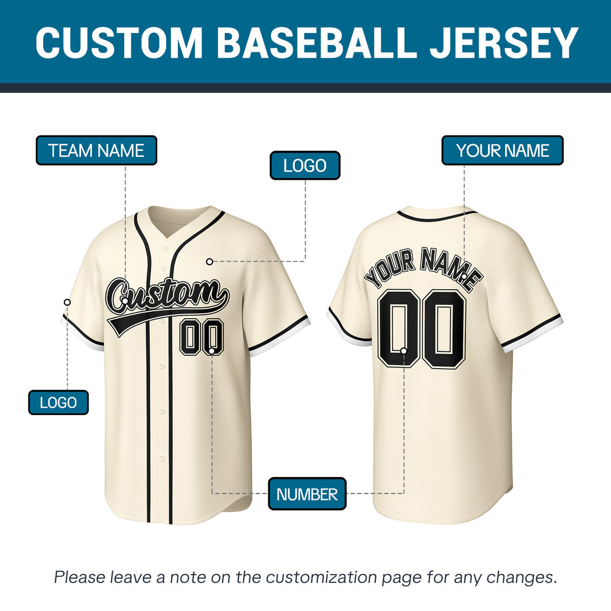 Custom Cream Stitched Baseball Jersey | Personalized Name & Number | Team Uniform