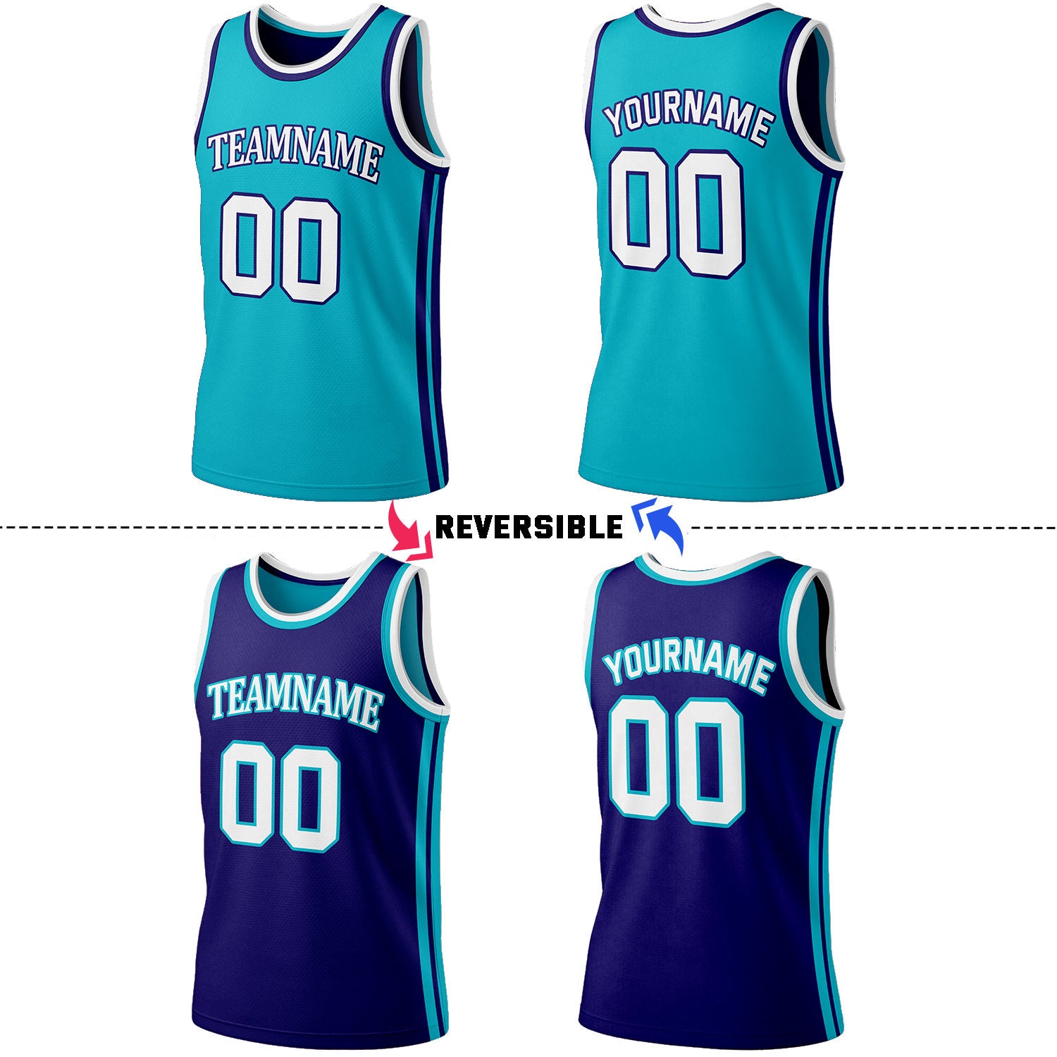 Custom Cyan & Purple Reversible Basketball Jersey Shorts Set | Personalized Full Team Uniform