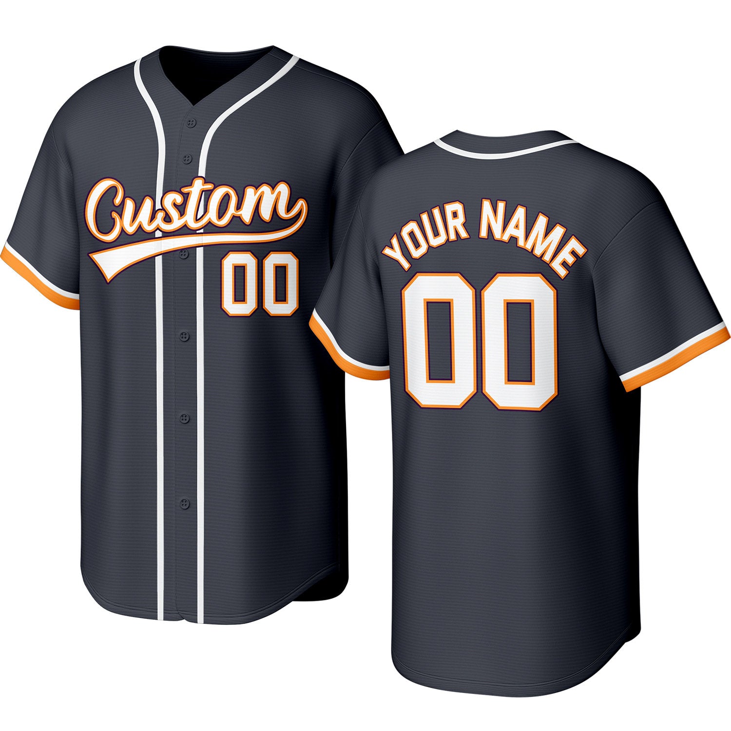 Custom dark gray baseball jersey with stitched logo, personalized name & number, button-front short-sleeve sports uniform for team men women youth game practice - Vosoli