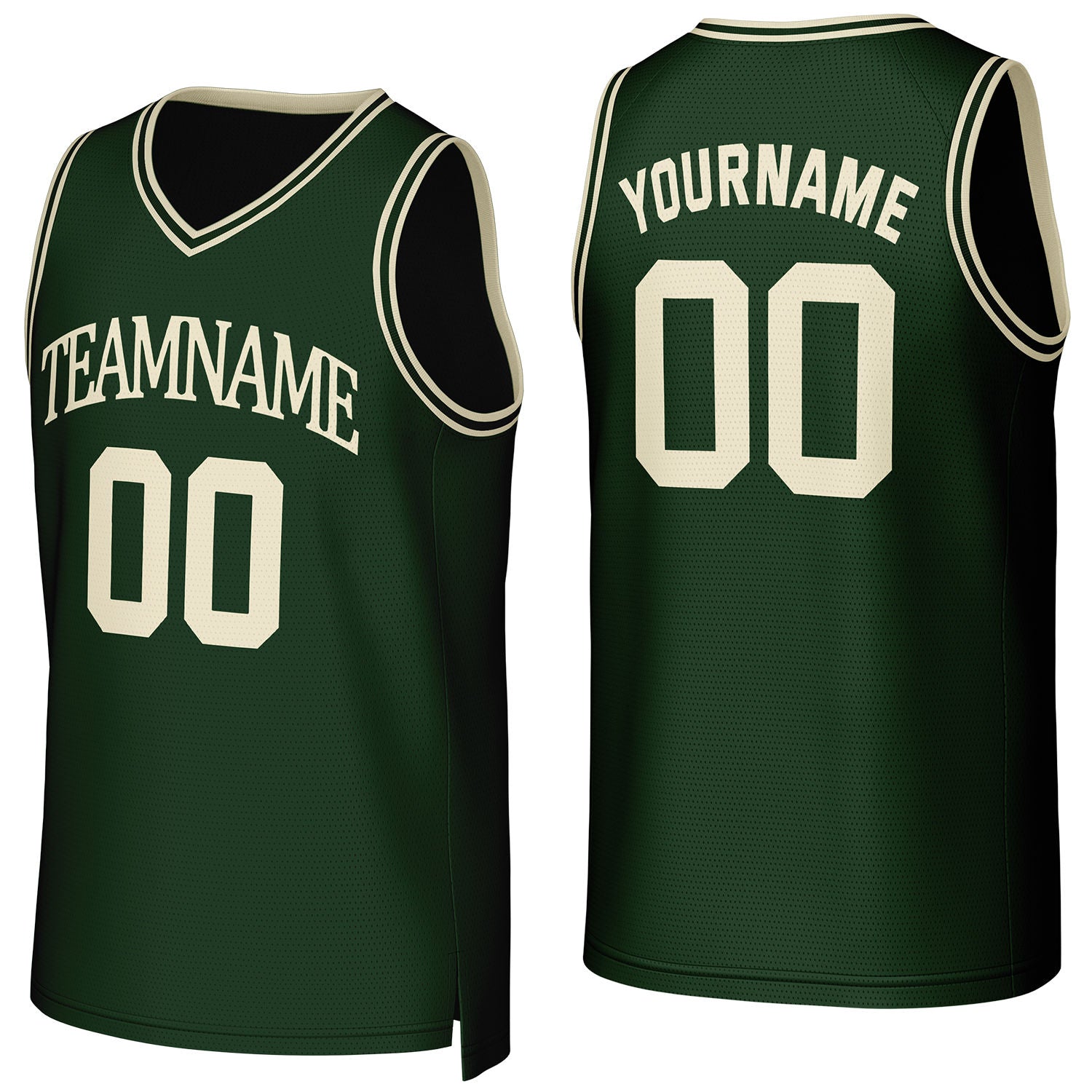Custom Dark Green & Cream Basketball Jersey | Personalized Name & Number Team Uniform