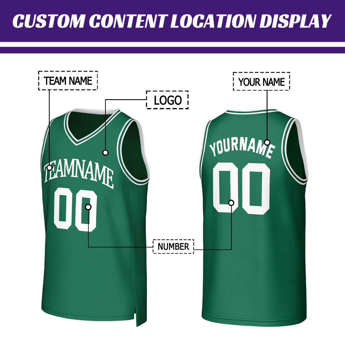 Custom Dark Green & White Mesh Basketball Jersey | Personalized Name & Number Team Uniform