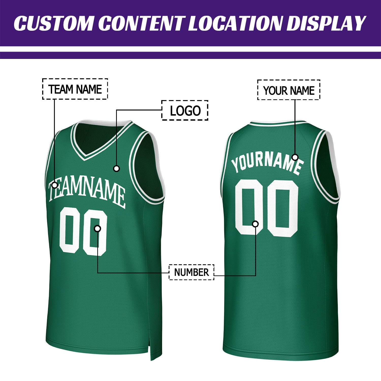 Custom Dark Green & White Mesh Basketball Jersey | Personalized Name & Number Team Uniform