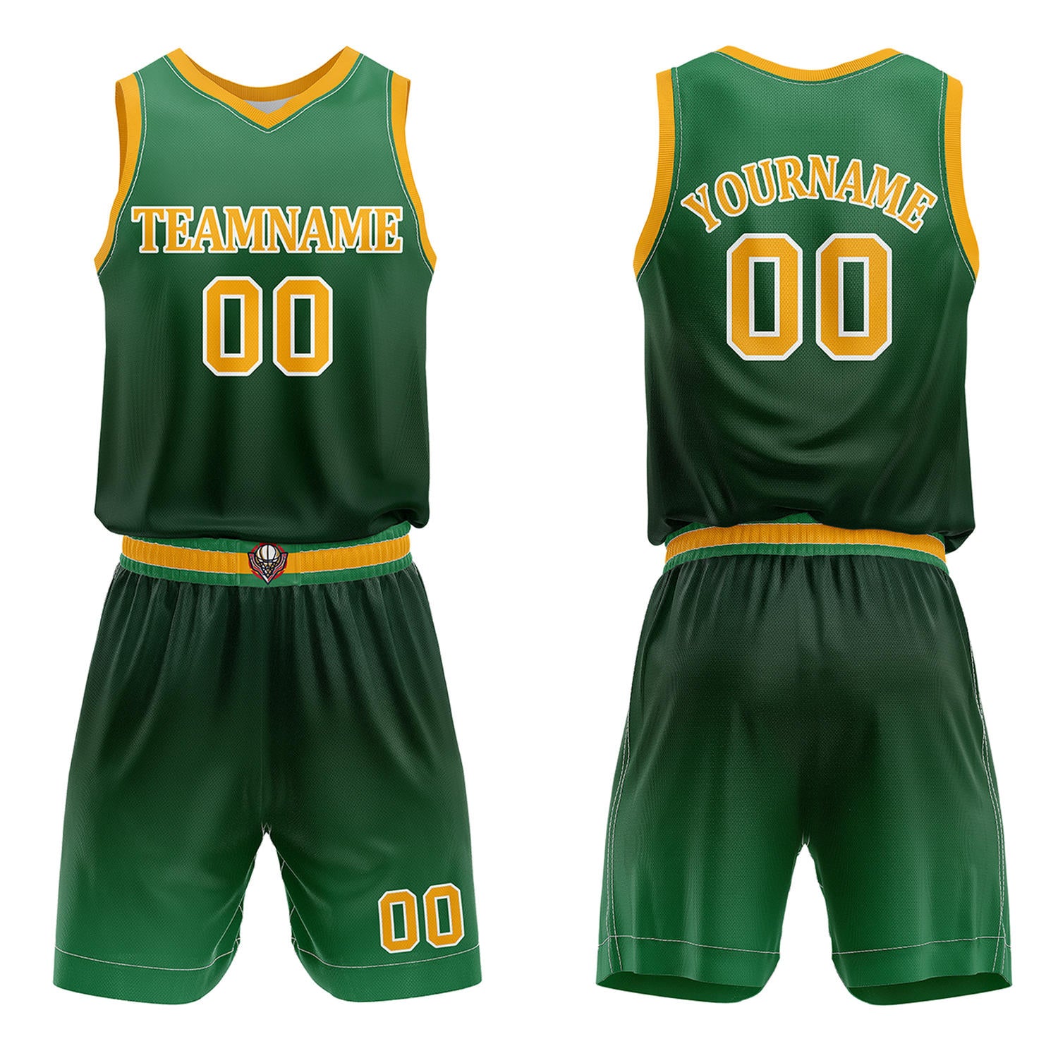 Custom Dark Green & Yellow Basketball Jersey + Shorts Set - Personalized Team Name, Number & LOGO | Vosoli