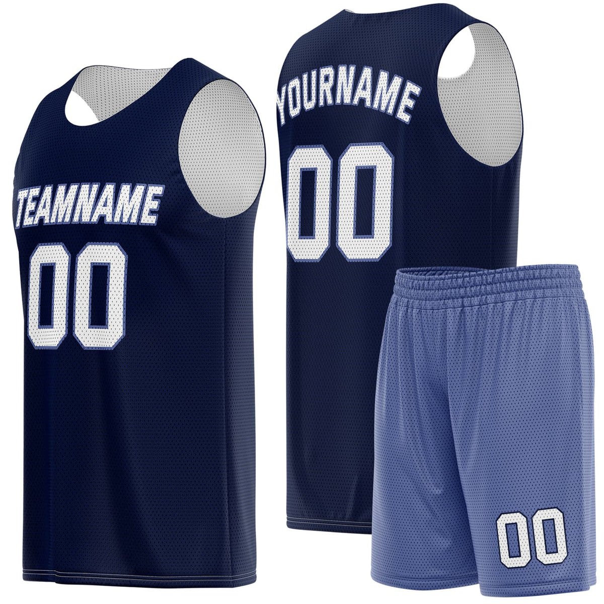 Custom Dark Navy &amp; Light Purple Basketball Jersey + Shorts Set - Personalized Team Name, Number | Vosoli
