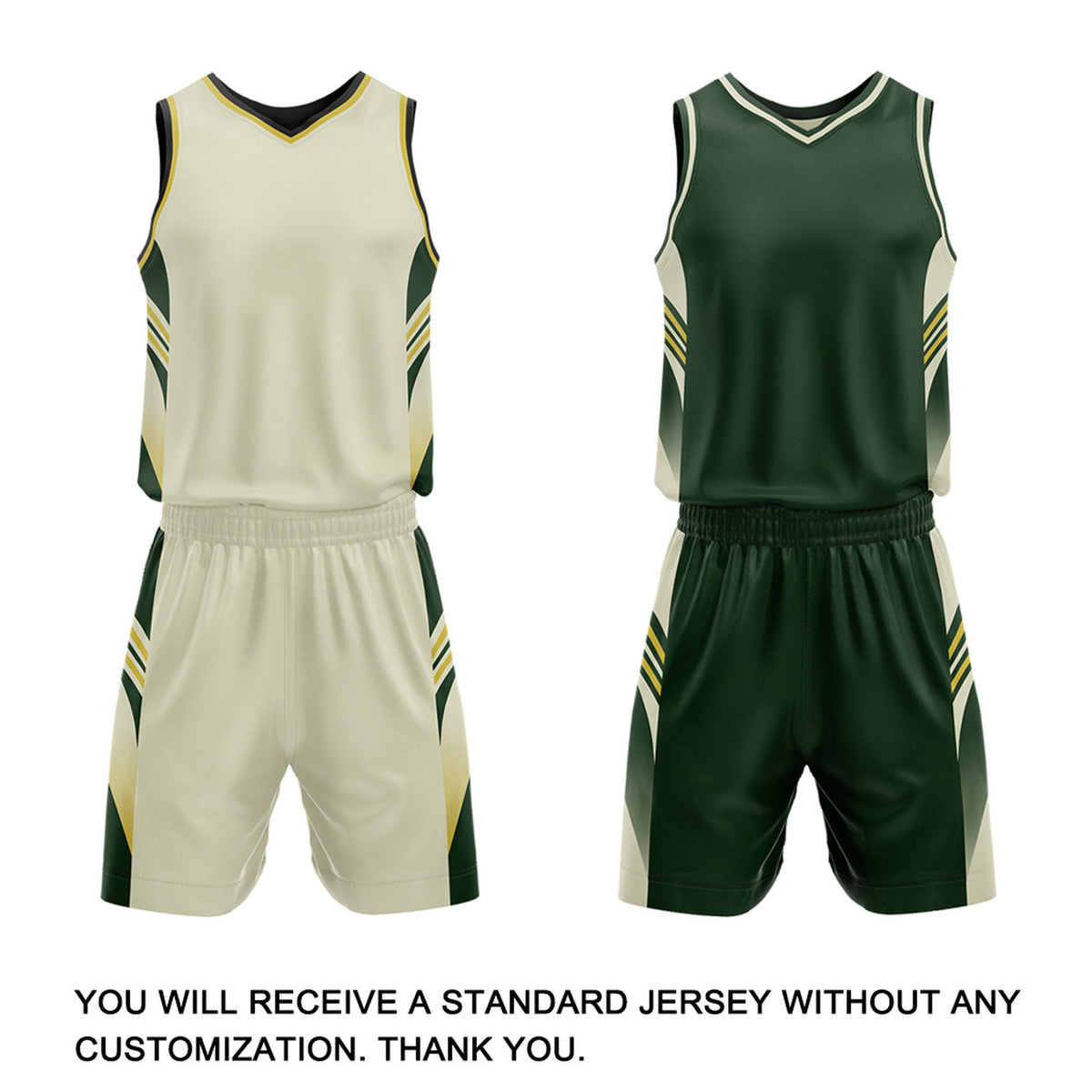 Custom Dark Green & Cream Reversible Basketball Uniform Set | Personalized Team Jersey Kit