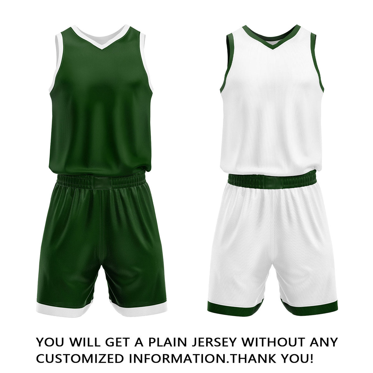 Custom Dark Green & White Reversible Basketball Jersey Shorts Set | Personalized Full Team Uniform