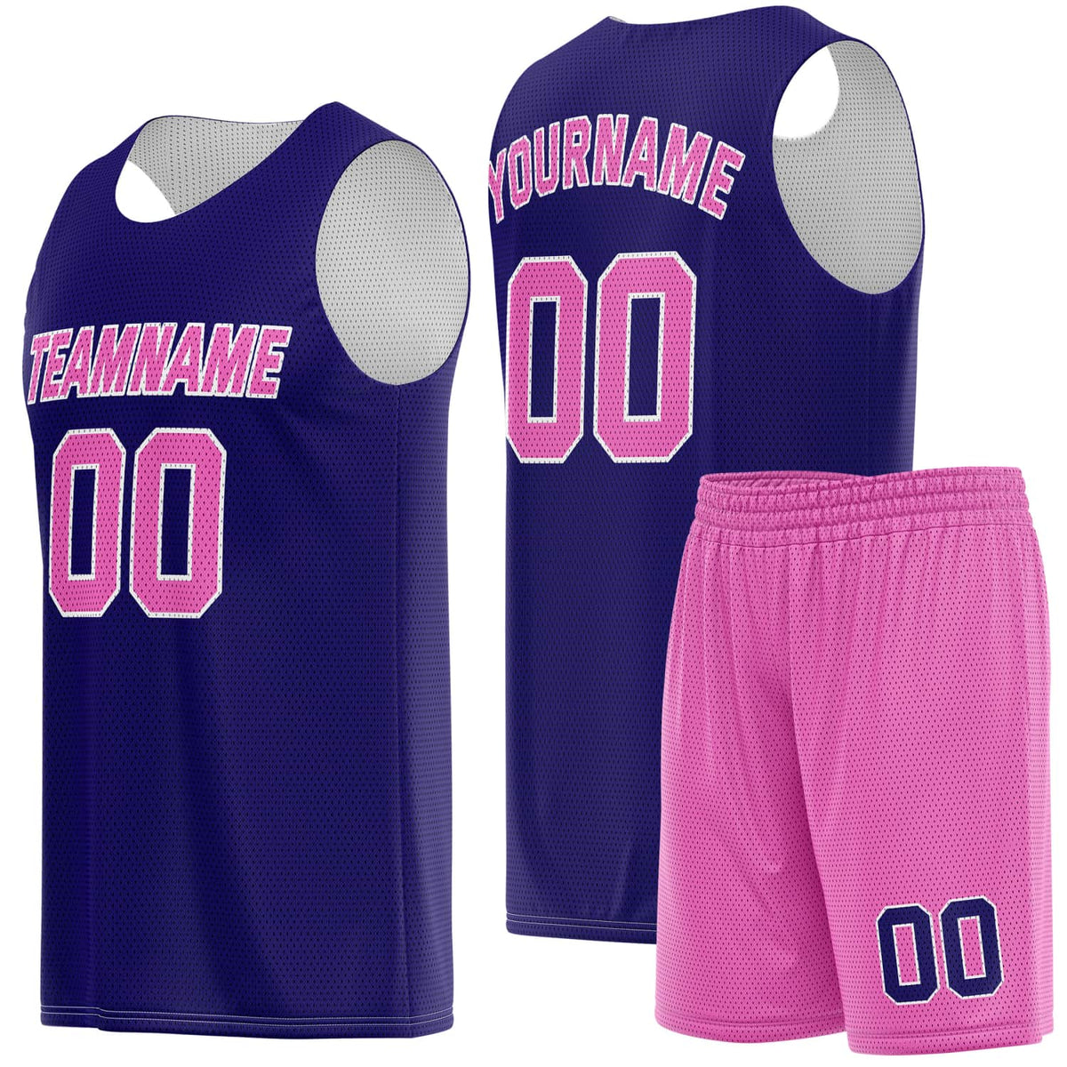 Custom Deep Purple &amp; Bright Pink Basketball Jersey + Shorts Set - Personalized Team Name, Number | Vosoli