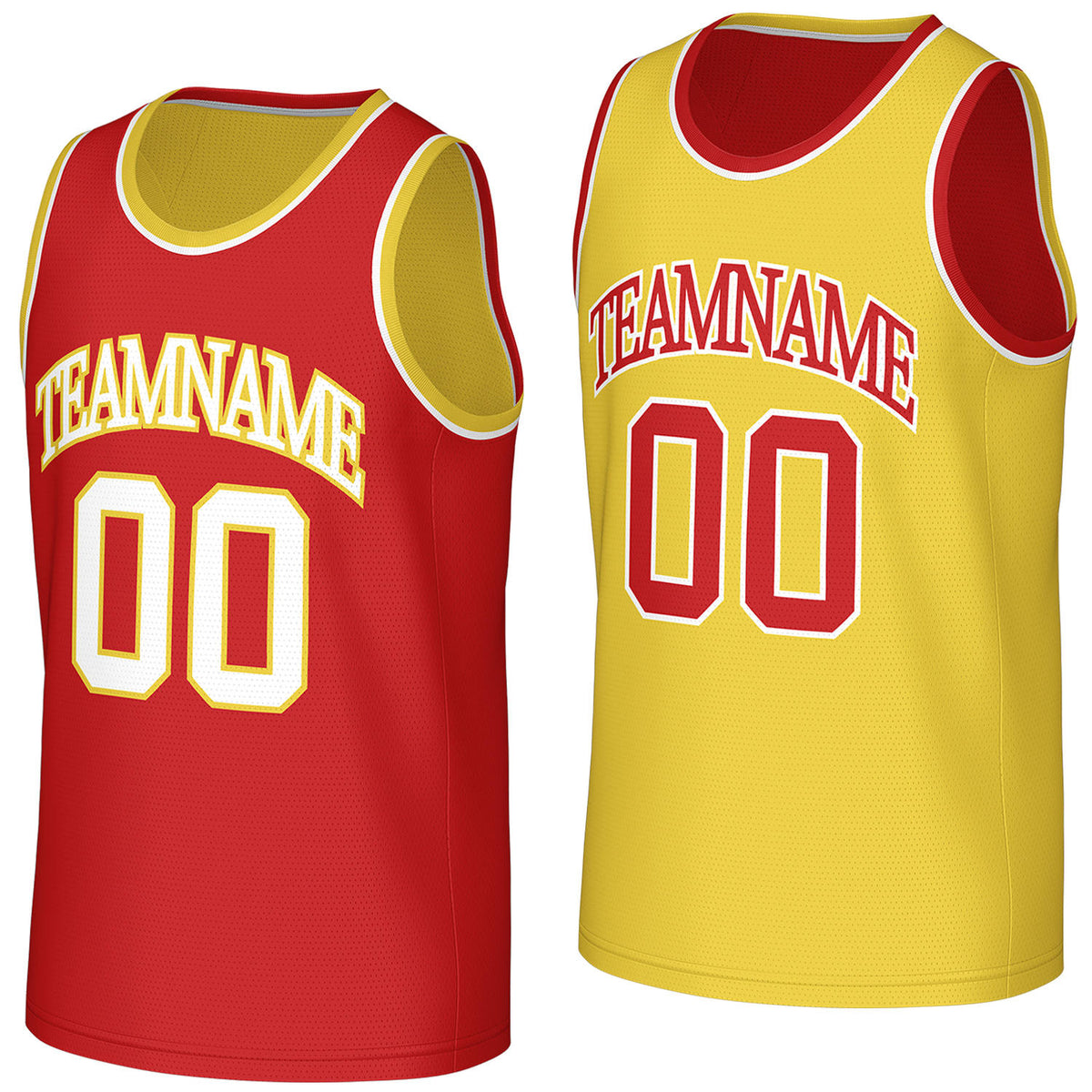 custom double sided basketball jerseys red yellow reversible by Vosoli, personalized team name, number &amp; logo, breathable mesh dual sided basketball jersey for team games