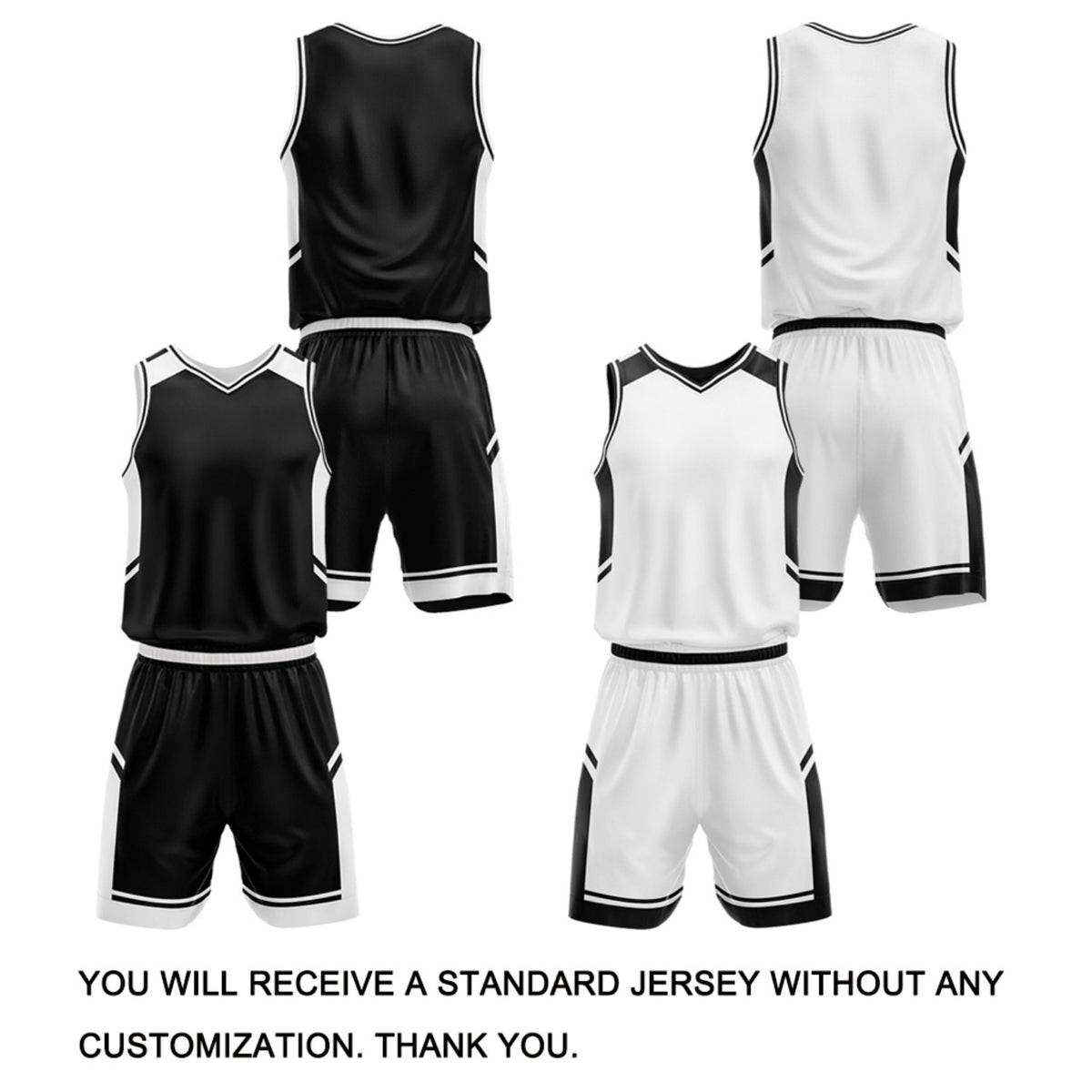 Custom Double Sided Basketball Uniform Set | Black & White V-Neck Sleeveless Jersey & Athletic Shorts