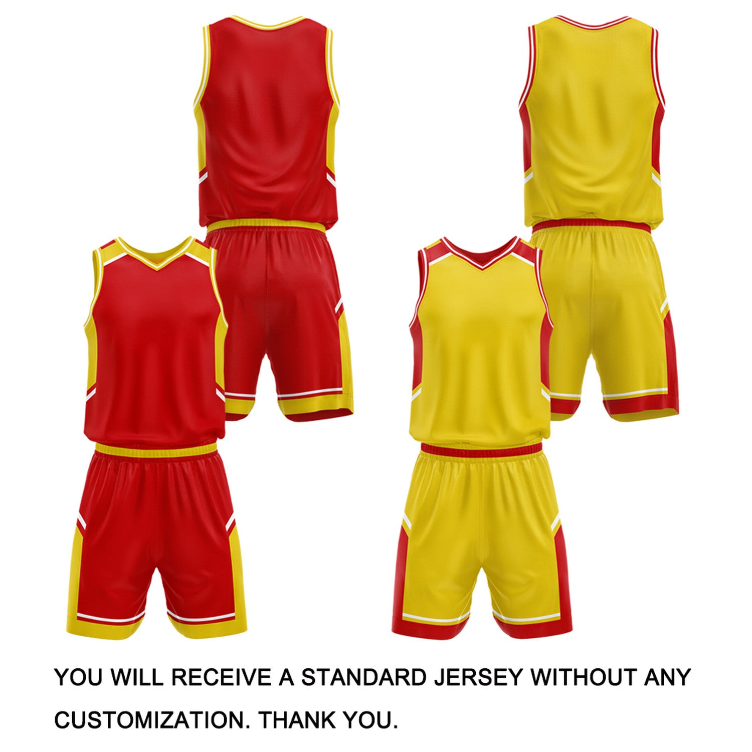 Custom Double Sided Basketball Uniform Set | Red & Gold V-Neck Sleeveless Jersey & Athletic Shorts