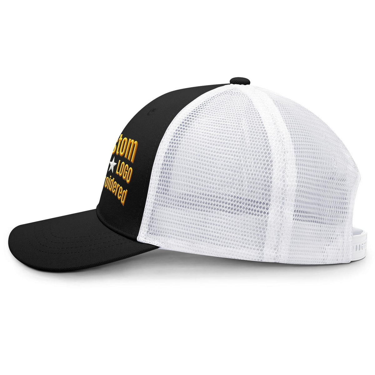 Custom Embroidered or Printed Black & White Trucker Cap | Breathable mesh cap