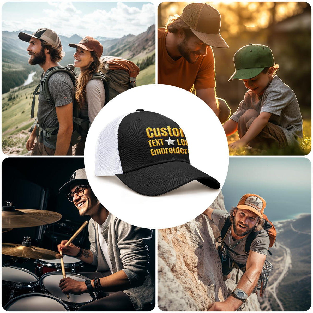 Custom Embroidered or Printed Black & White Trucker Cap | Breathable mesh cap