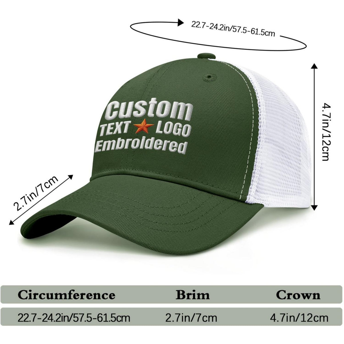 Custom Embroidered or Printed Forest Green & White Trucker Cap | Breathable mesh cap