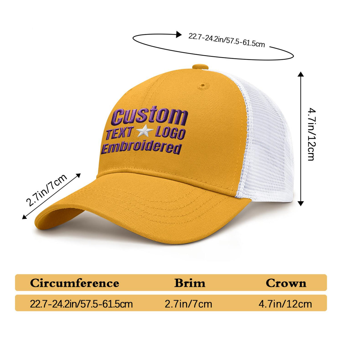 Custom Embroidered or Printed Gold & White Trucker Cap | Breathable mesh cap