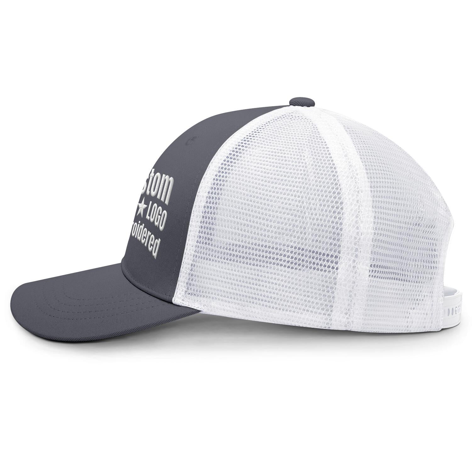Custom Embroidered or Printed Gray & White Trucker Cap | Breathable mesh cap