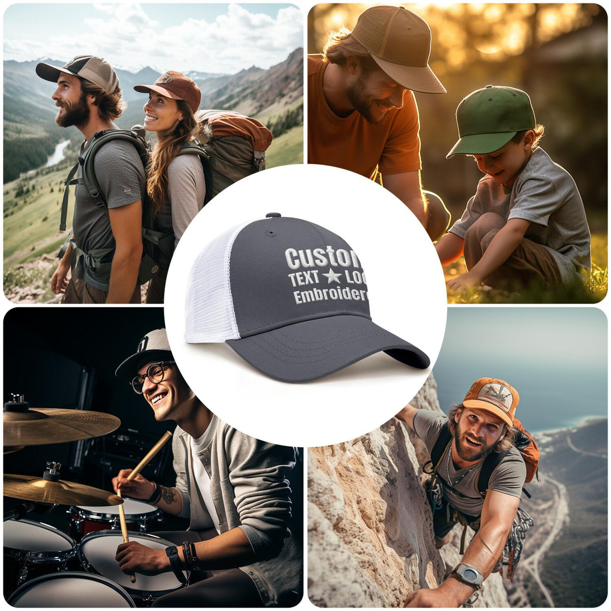 Custom Embroidered or Printed Gray & White Trucker Cap | Breathable mesh cap