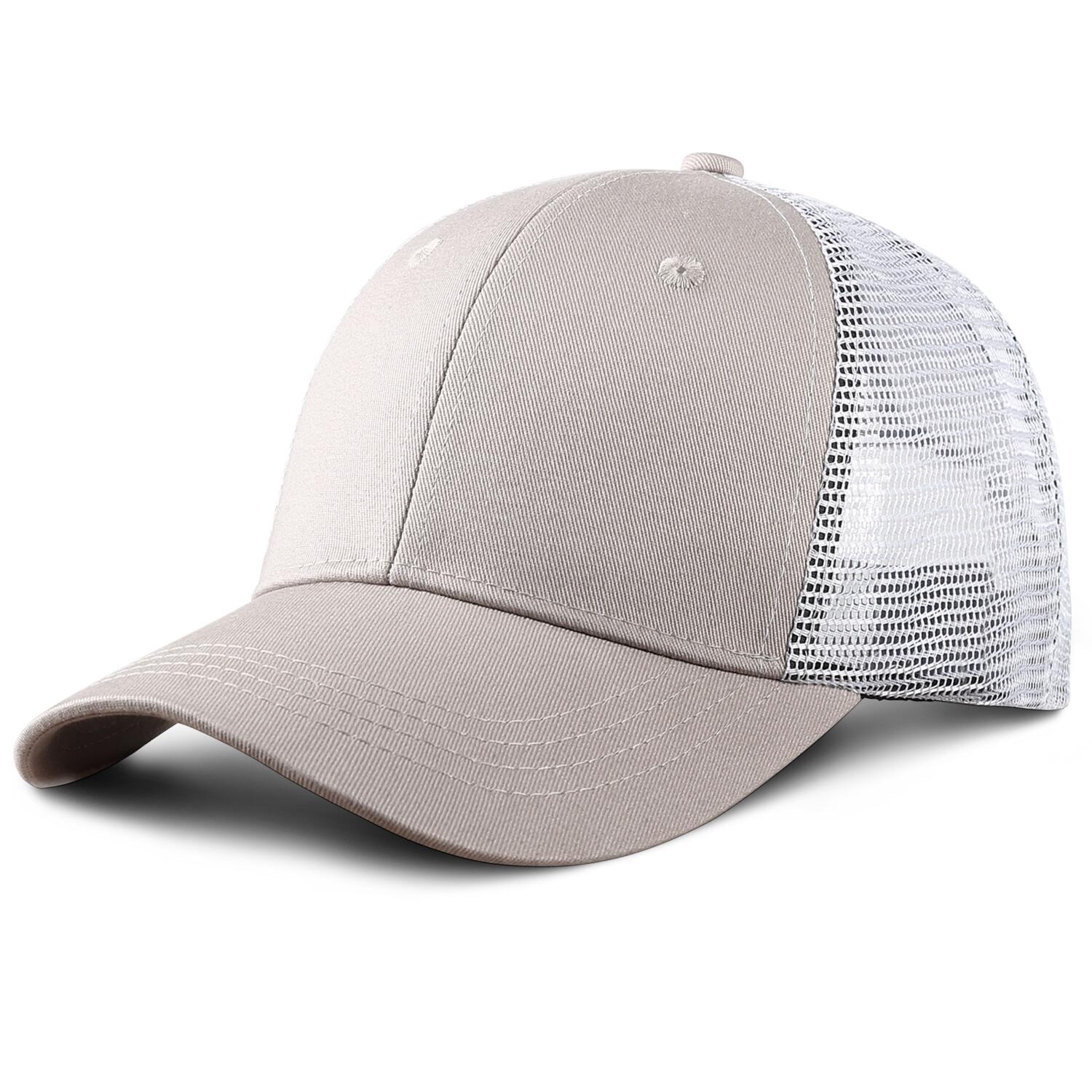 Custom Embroidered or Printed Light Beige Trucker Cap | Breathable mesh cap