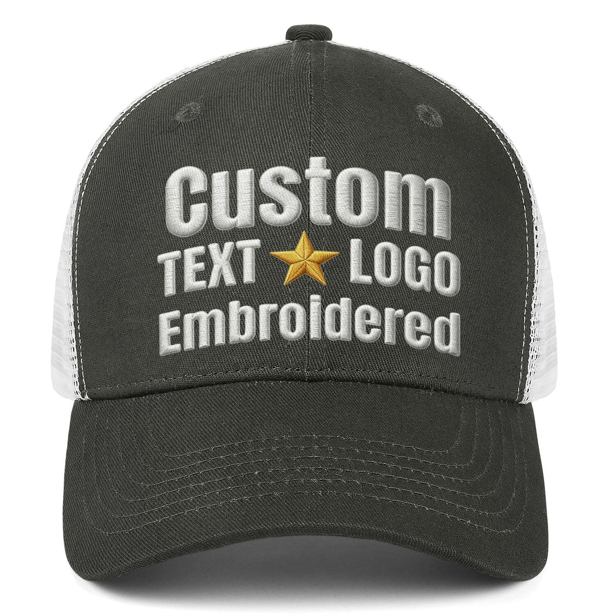 Custom embroidered olive green trucker cap by Vosoli | Personalized with text &amp; logo | Breathable mesh cap