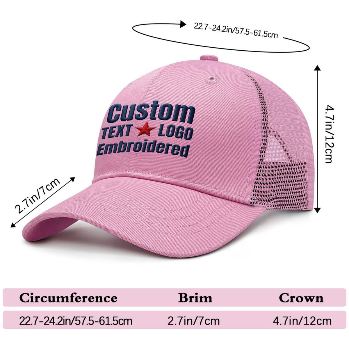 Custom Embroidered or Printed Pink Trucker Cap | Breathable mesh cap