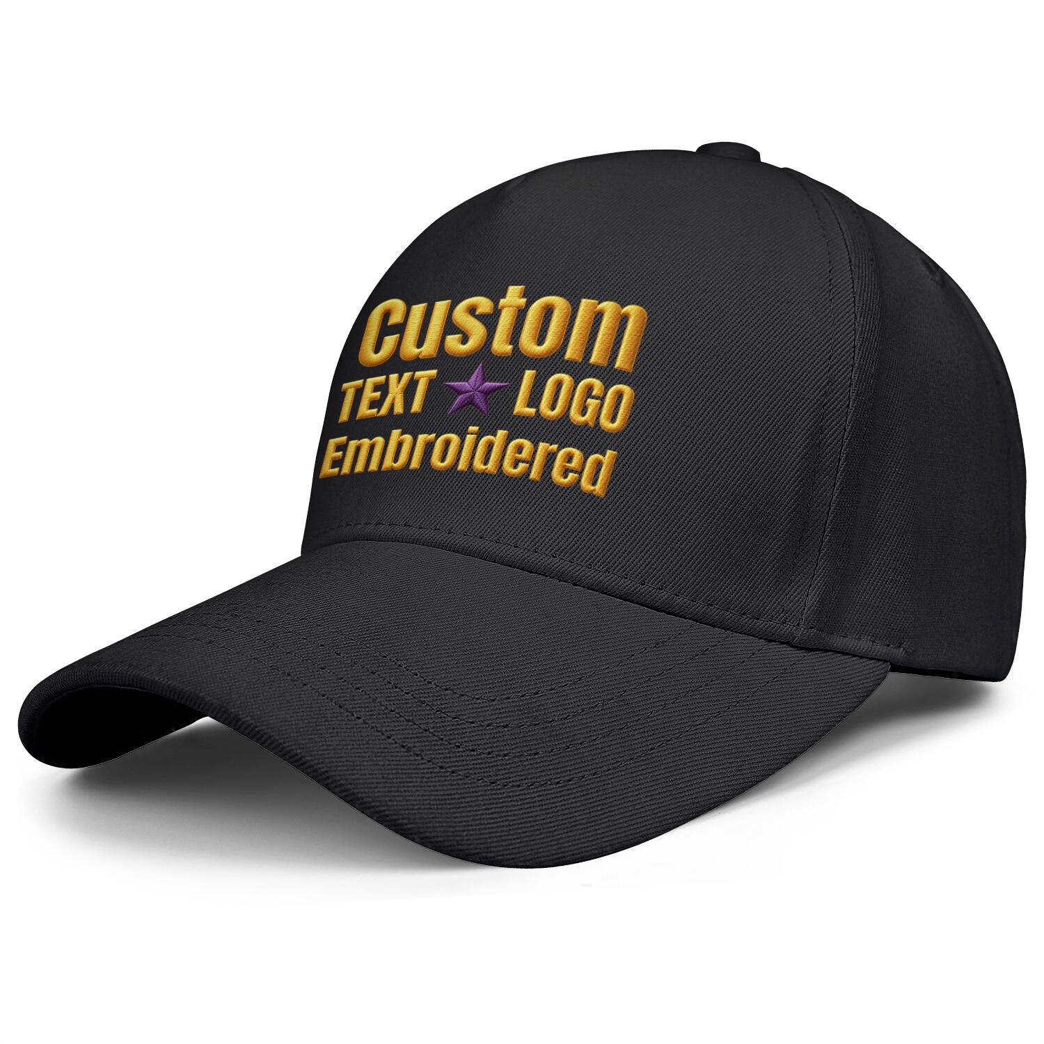 Custom embroidered or printed black baseball cap by Vosoli | Personalized text & logo | Structured fit